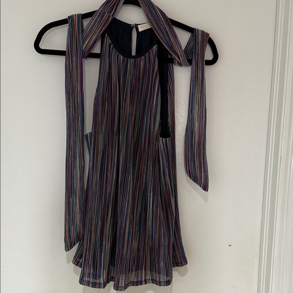 Ramy Brook Navy Dress with Multicolor Stripes